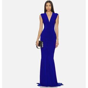 Norma Kamali Shirred Fishtail Gown Dress Electric Blue ( S/36 )